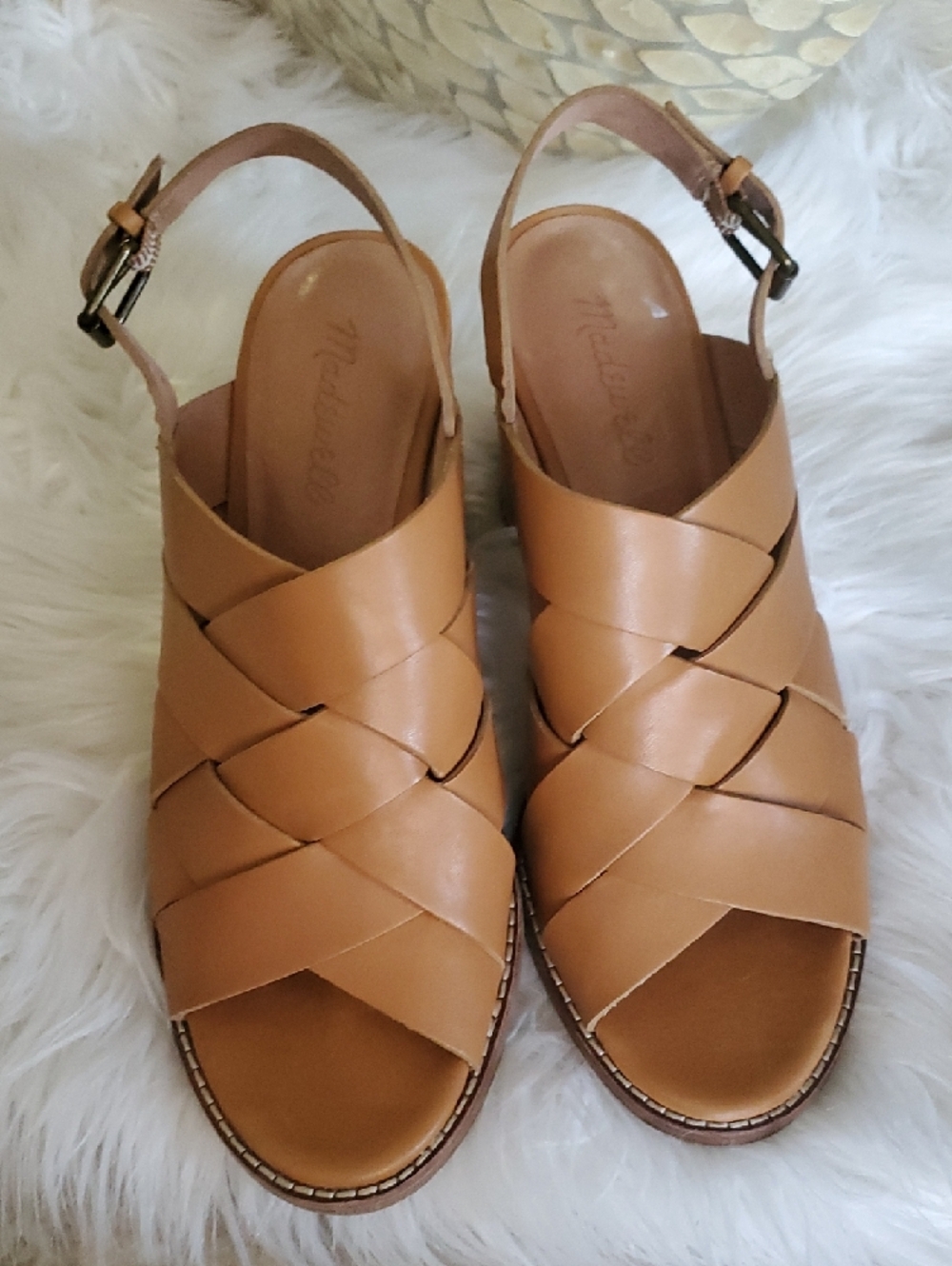 Madewell Camel/Tan Woven Leather Slingback Sandals - Picture 12 of 15